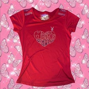 red Playboy “heart of gold” shirt with rhinestone detailing